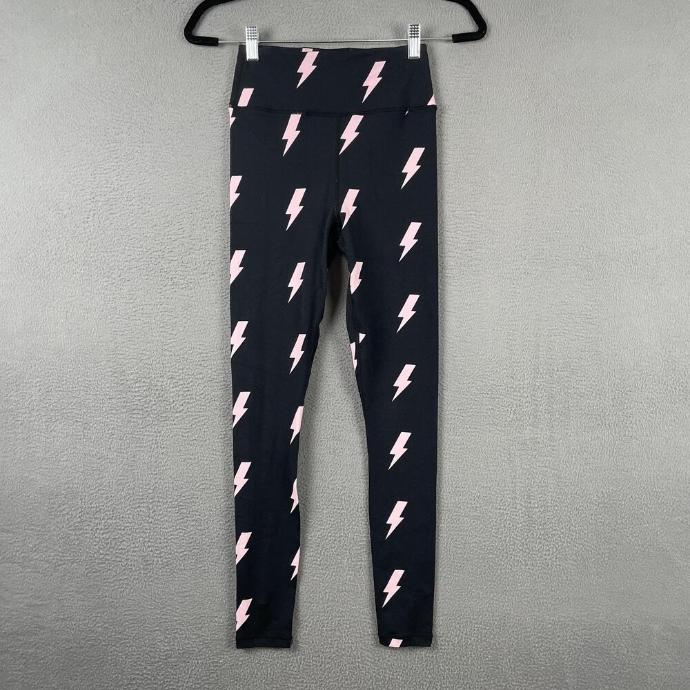 Spiritual Gangster Leggings Womens Small Black Pink Lightning Ankle Yoga